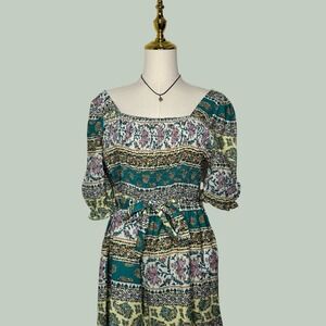 NWT miss california romper boho pattern short boutique style chic cottagecore